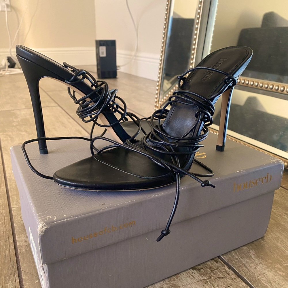 House of CB Tao black leather barely there sandals
